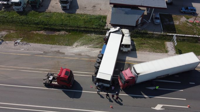 Truck on Truck Accident - Truck Tipped Over